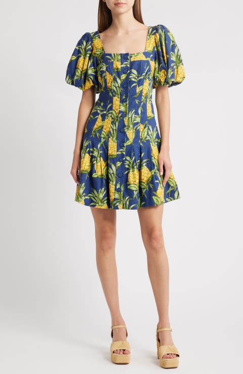Pineapple Print Linen Blend Minidress