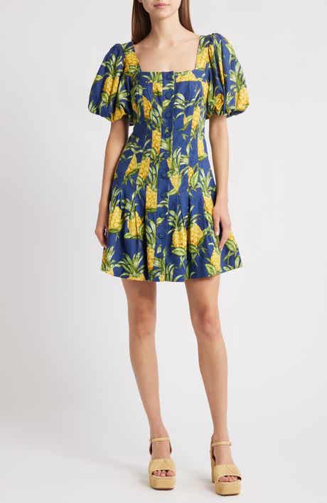 FARM Rio Pineapple Print Linen Blend Minidress