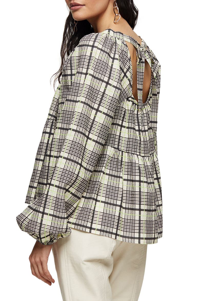 Plaid Square Neck Smock Top, Alternate, color, GREEN MULTI