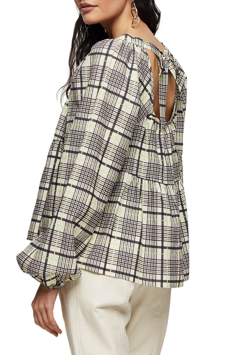 Topshop Plaid Square Neck Smock Top, Alternate, color,