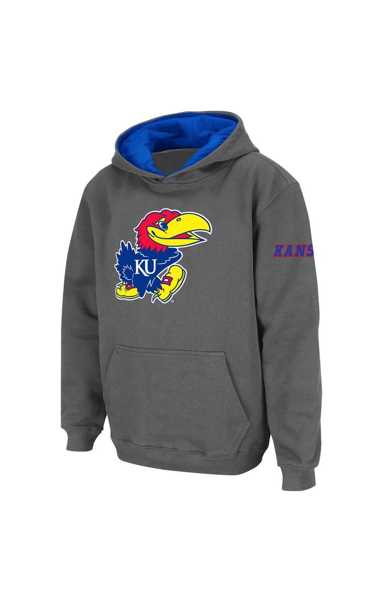 STADIUM ATHLETIC Youth Stadium Athletic Charcoal Kansas Jayhawks Big Logo Pullover Hoodie, Main, color, Charcoal