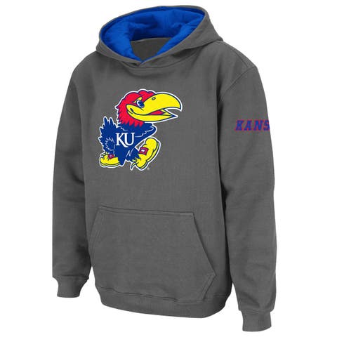 Youth Stadium Athletic Charcoal Kansas Jayhawks Big Logo Pullover Hoodie