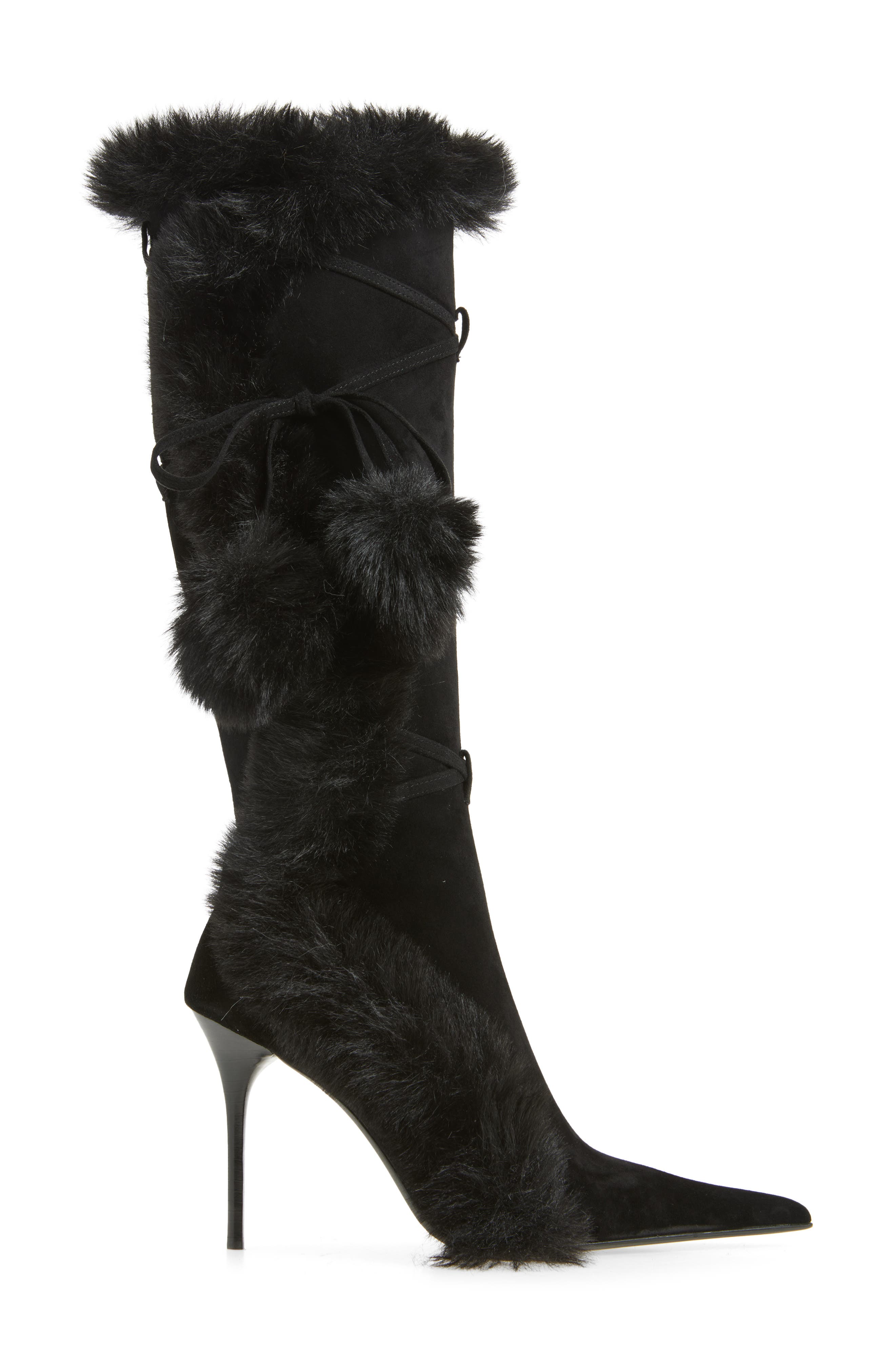 Jeffrey Campbell Chilly Faux Fur Trim Pointed Toe Boot, Alternate, color, Black Combo