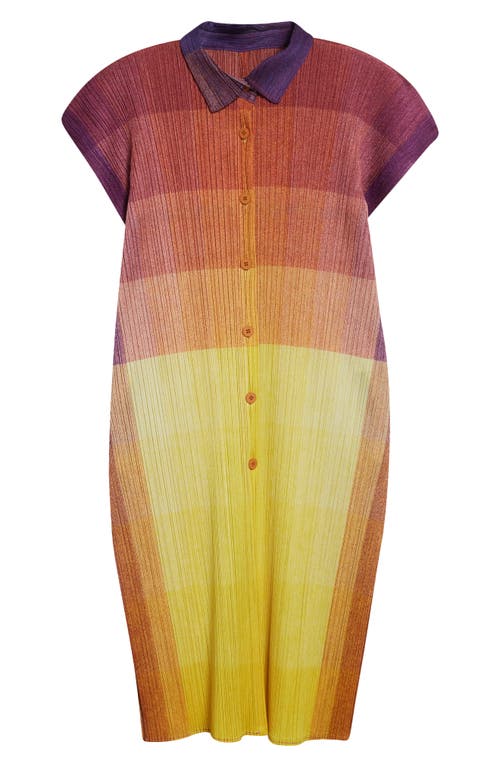 Issey Miyake Pleats Please  Photon Print Pleated Shirtdress In Yellow