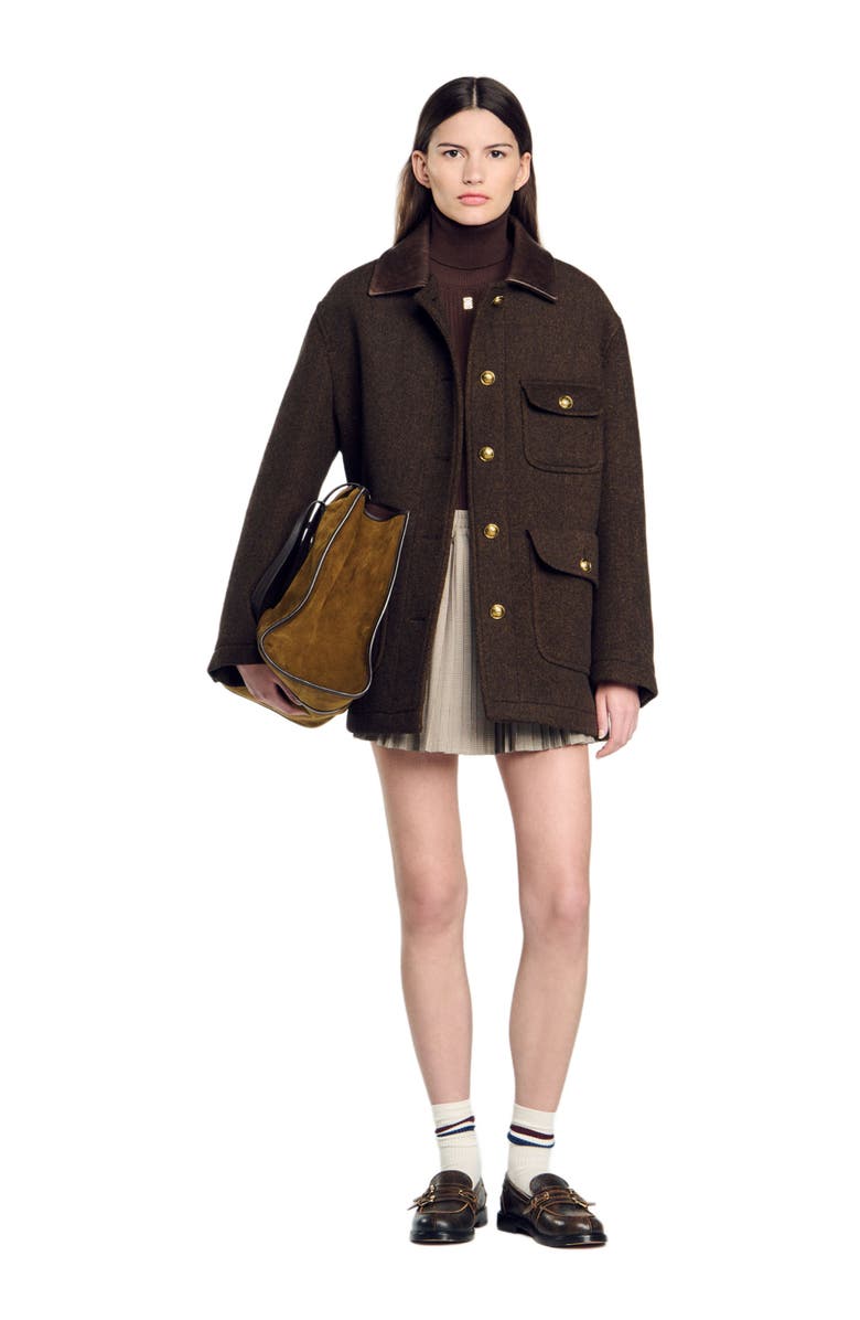 SANDRO Tweed coat, Alternate, color,