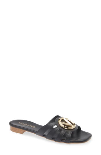 Valentino By Mario Valentino Greta Logo Slide Sandal In Black