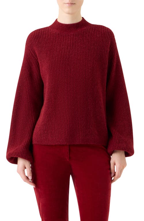 Akris Punto Mock-neck Blouson-sleeve Alpaca Wool Rib Sweater In Red