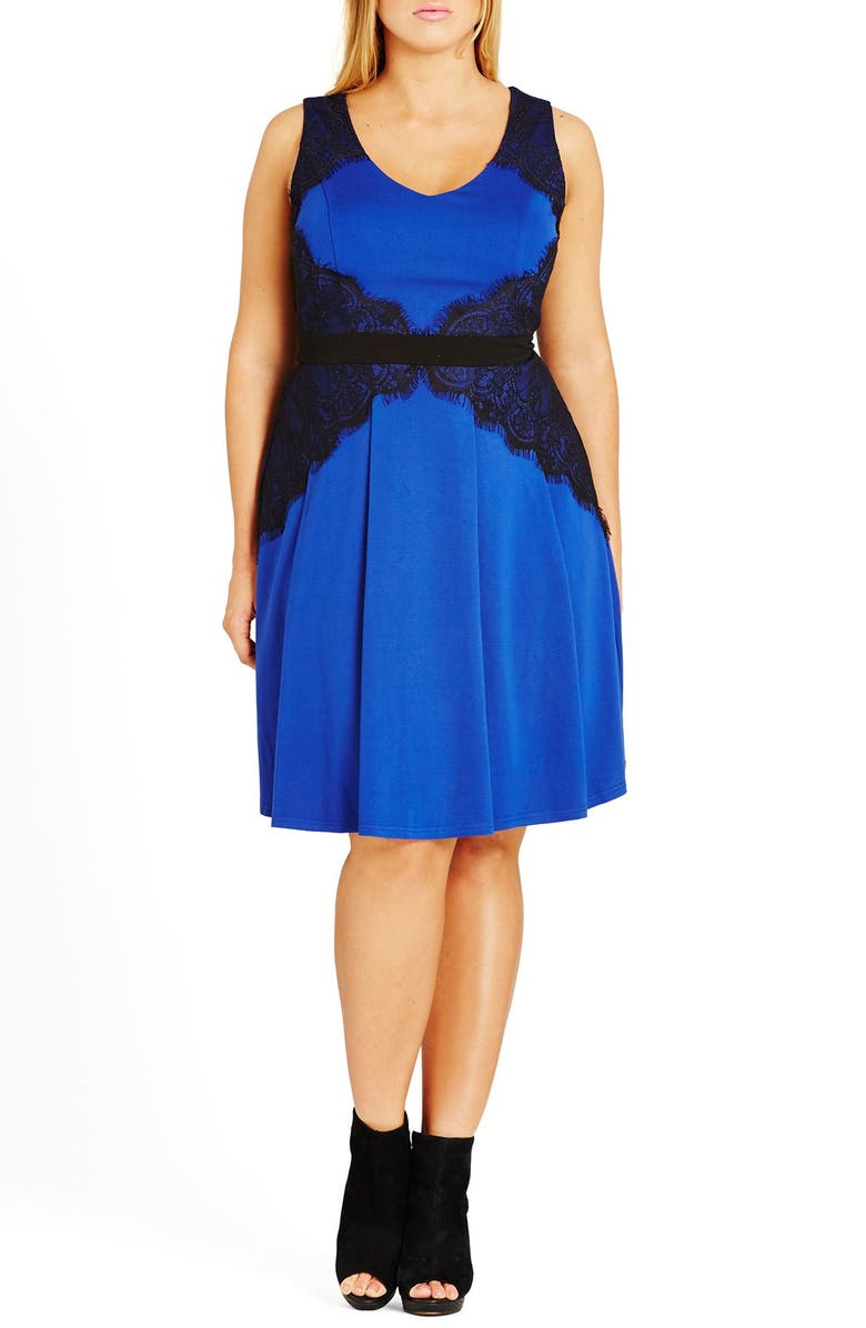 City Chic 'Lace Corset' Fit & Flare Dress, Main, color,