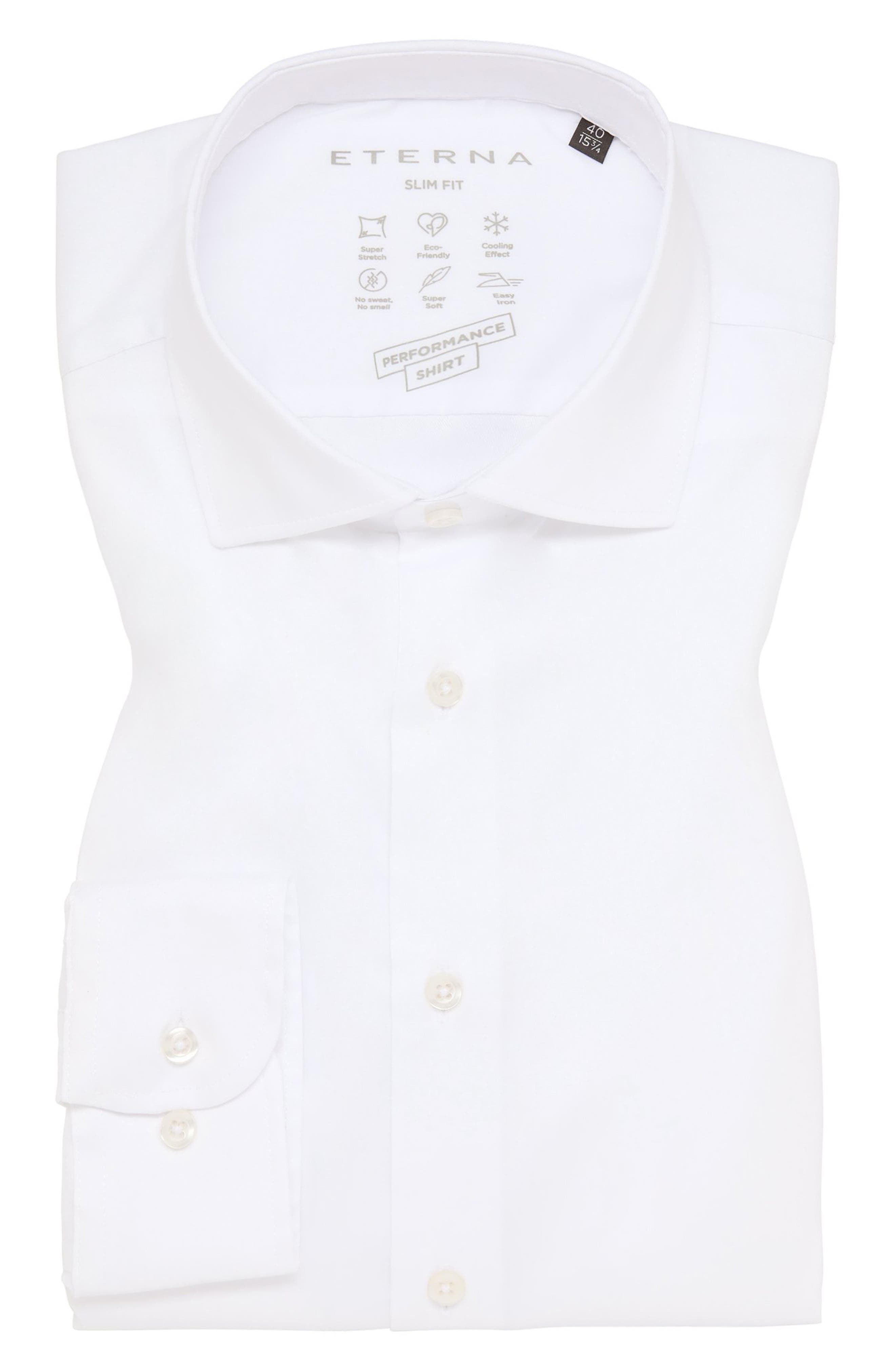 Eterna Slim Fit Peformance Button-Up Shirt in White 