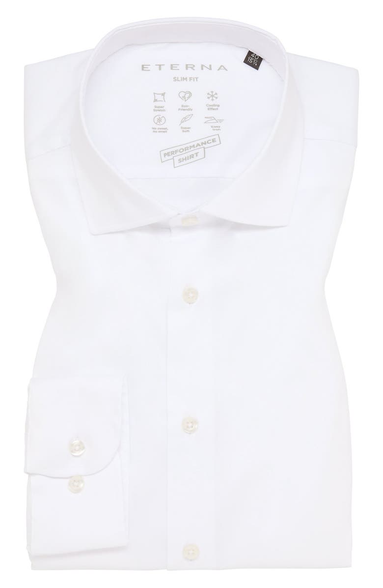 Eterna Slim Fit Peformance Button-Up Shirt, Main, color, White