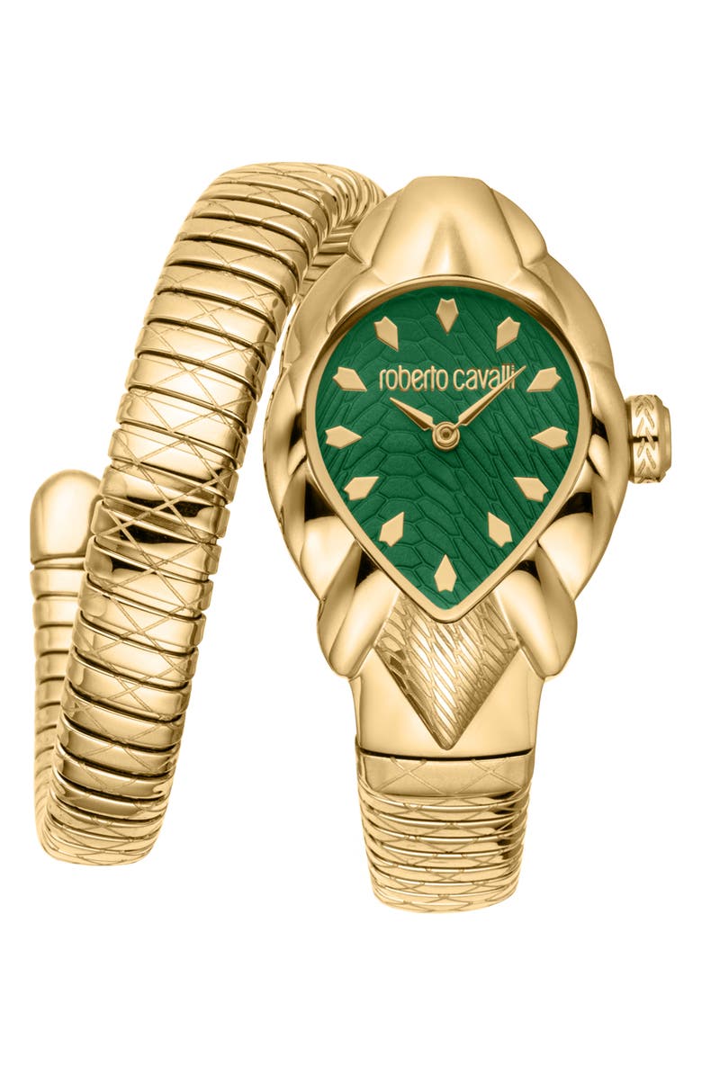 Roberto Cavalli Fiaba Snake Wraparound Bracelet Watch, 24.5mm x 39mm, Main, color, Gold