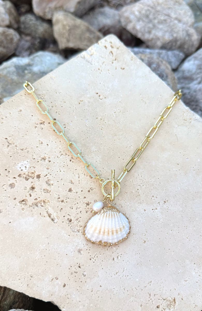 Adornia Faux Pearl & Shell Toggle Pendant Necklace, Alternate, color, 