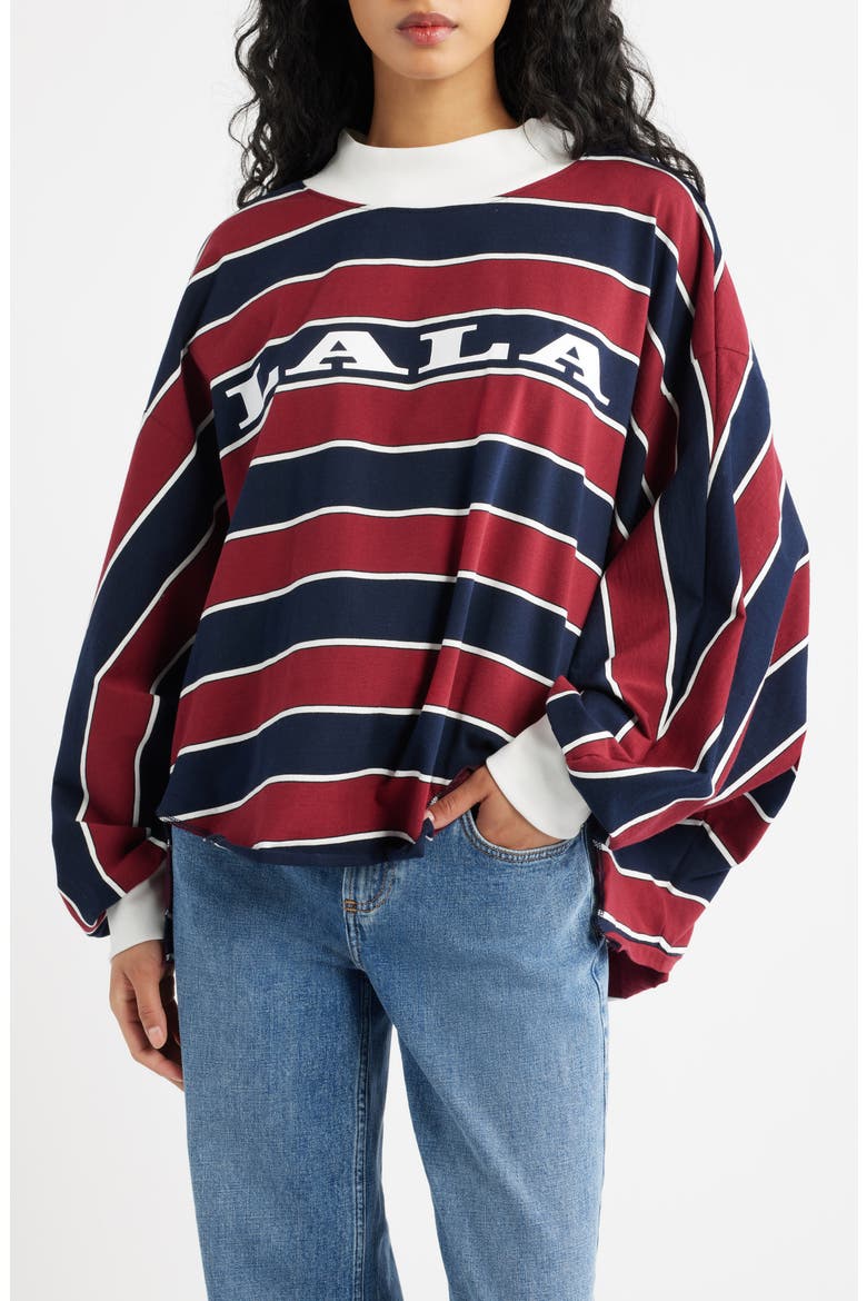 College Dropout Oversize Stripe Logo Sweatshirt, Main, color, WINE
