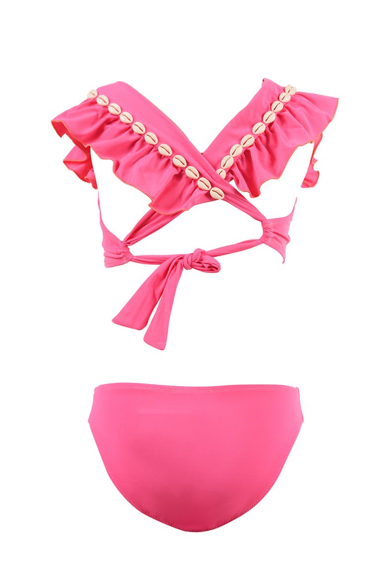 Square-Neck Bikini with Shell-Adorned Ruffles, Alternate, color, Pink