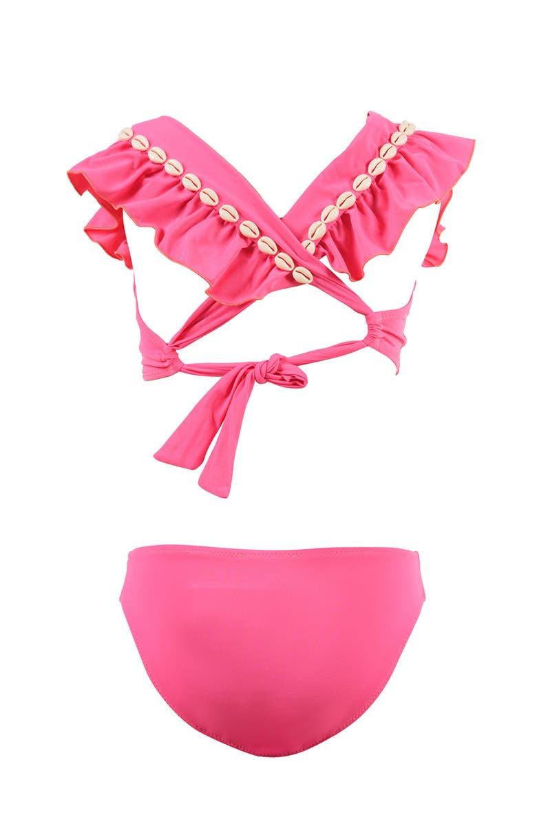 NESSI BYRD Square-Neck Bikini with Shell-Adorned Ruffles, Alternate, color, Pink