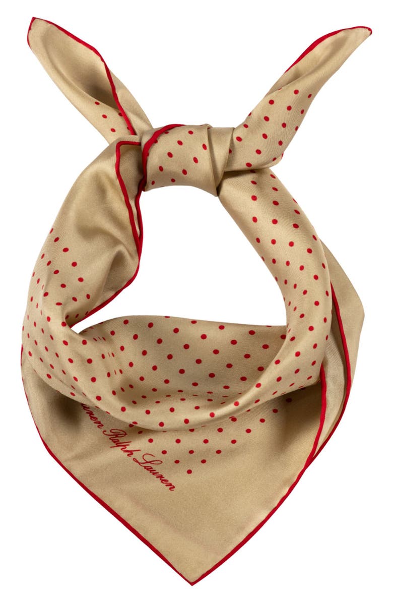 Lauren Ralph Lauren Polka Dot Square Silk Scarf, Main, color, Birch Tan