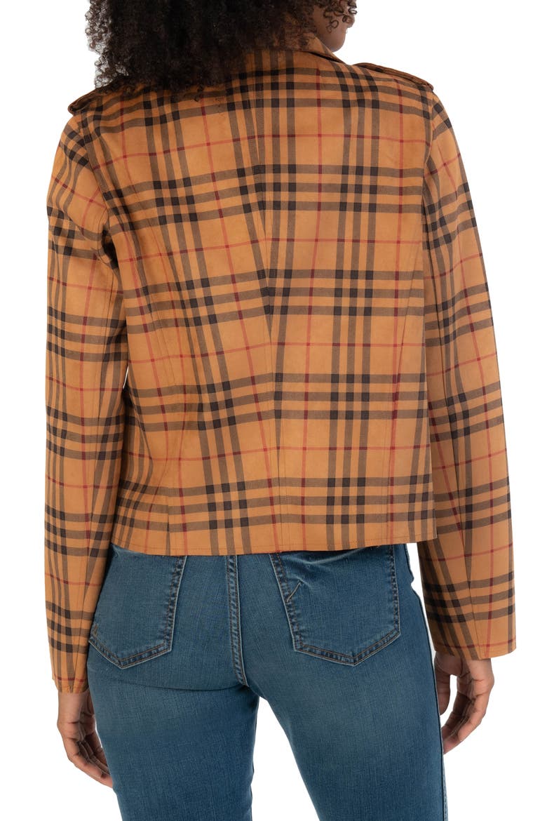 Jacee Plaid Draped Moto Jacket, Alternate, color, WHISKEY