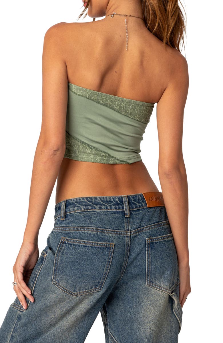 EDIKTED Lace Patchwork Crop Tube Top, Alternate, color, Green
