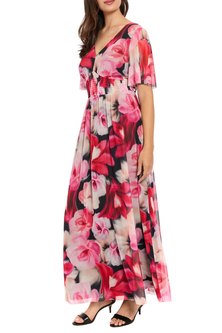 Smocked Maxi Dress, Alternate, color, BLACK/ CORAL