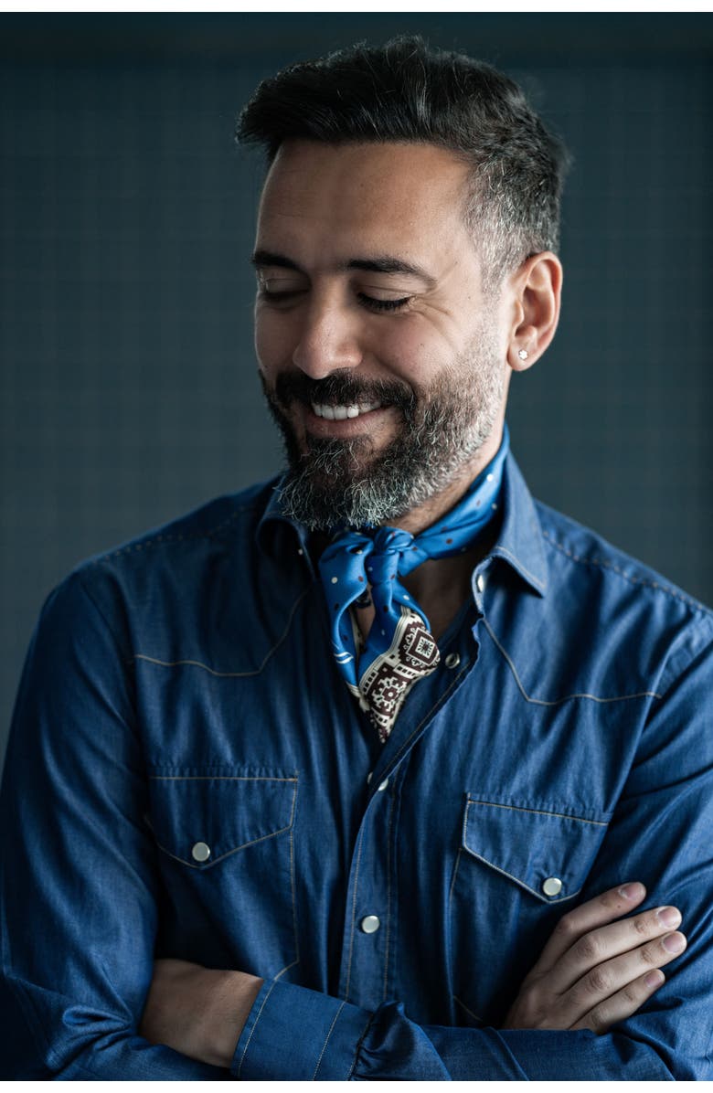 Elizabetta Bergamo - Hand Rolled Silk Neckerchief for Men, Alternate, color, Blue