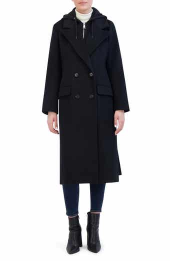 Double Breasted Longline Coat with Jersey Hooded Bib