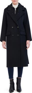 Rebecca Minkoff Double Breasted Longline Coat with Jersey Hooded Bib