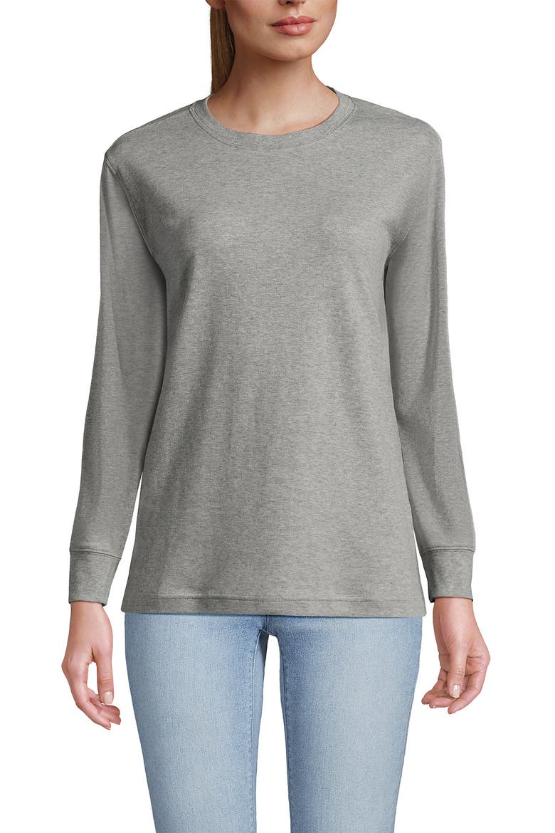 Long Sleeve Cotton Interlock Crew T-Shirt, Main, color, Gray Heather