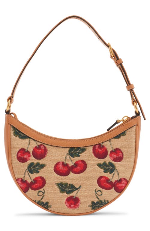 Valentino Vlogo Signature Mini Cherries Jacquard Shoulder Bag In R9f Natural/multi/camel