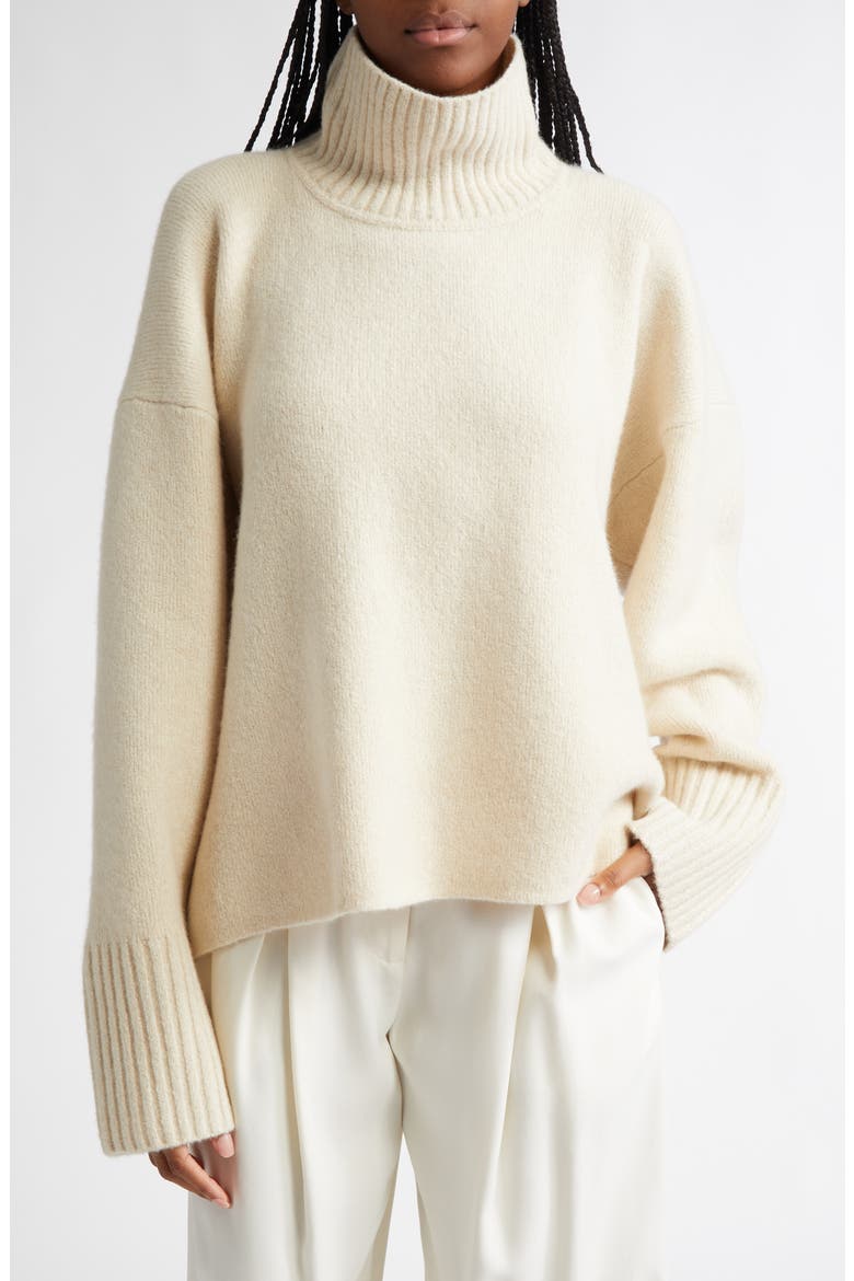 Sandra Cashmere & Wool Blend Turtleneck Sweater, Main, color, ECRU