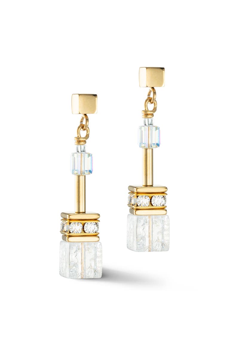 Geocube Iconic Nature Gold Earrings, Main, color, White