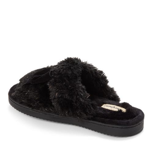 Dearfoams Bianca Pile Slide Slipper With Bow In Black