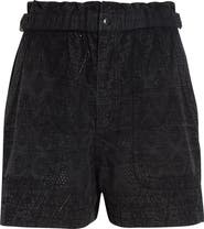 Isabel Marant Étoile Kisha Embroidered Eyelet Denim Paperbag Shorts