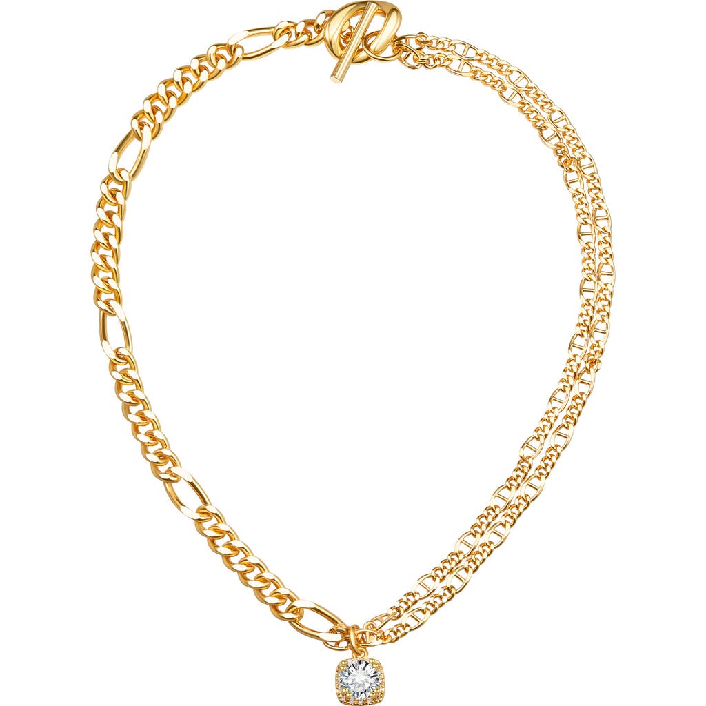 Classicharms Gold Double Layered Solitaire Zirconia Pendant Necklace In Gold