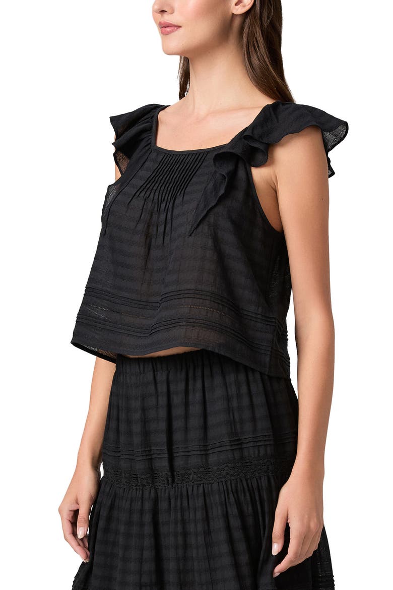 Oaks Pintuck Ruffle Top, Alternate, color, BLACK