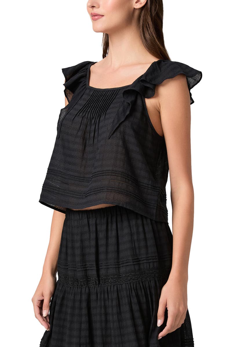 PAIGE Oaks Pintuck Ruffle Top, Alternate, color, Black