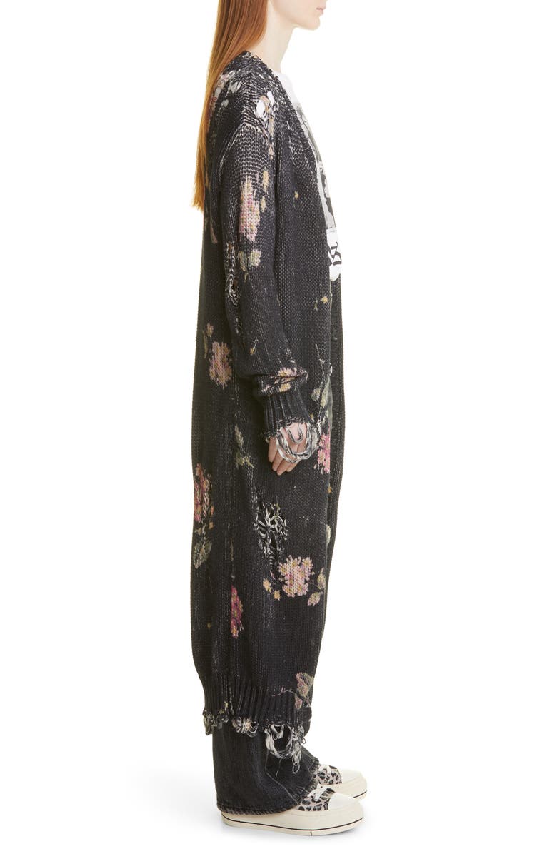 R13 Distressed Floral Long Cotton Cardigan, Alternate, color, 