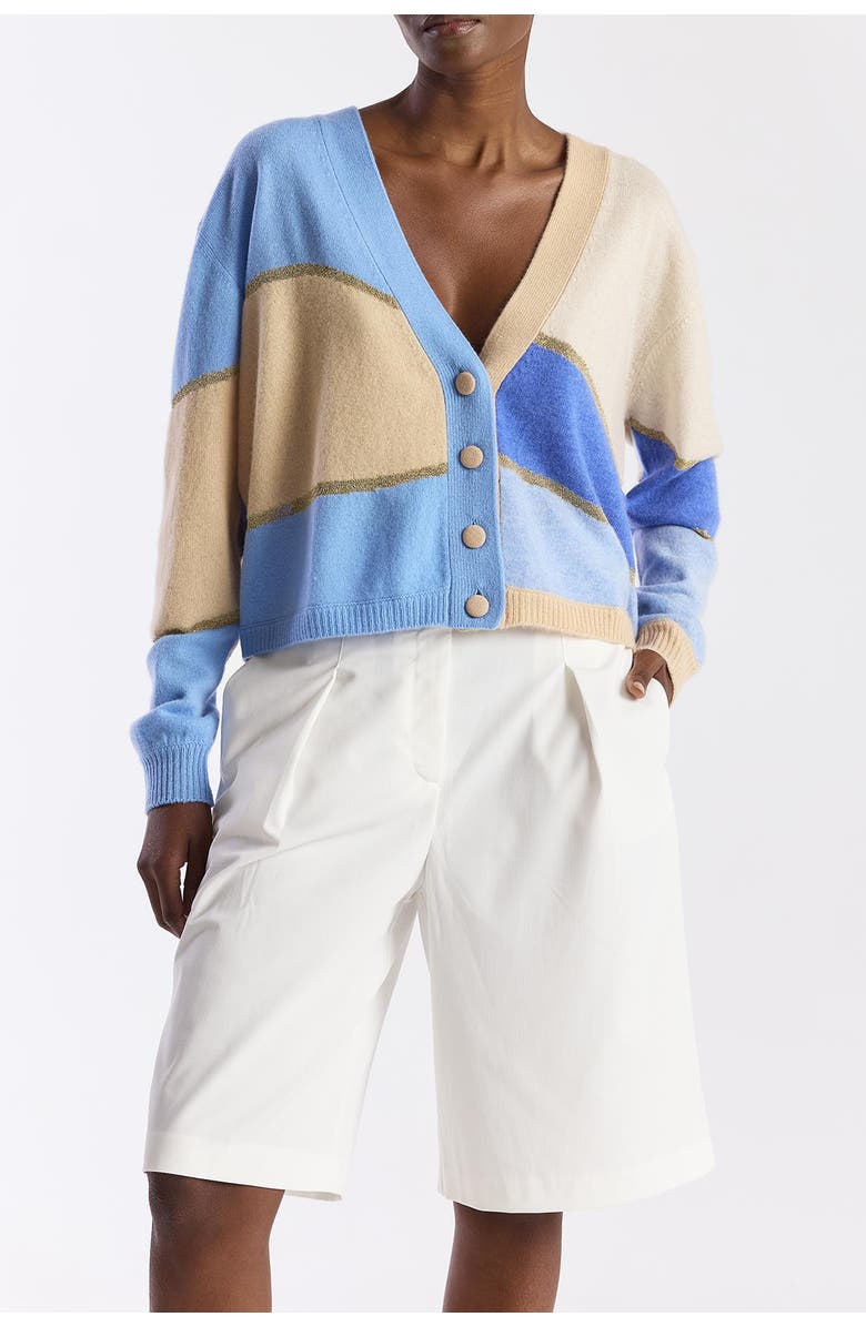 Brodie Pure Cashmere Abstract Scenic 100% Cashmere Cardigan, Alternate, color, Soft Camel/Splash, Willow