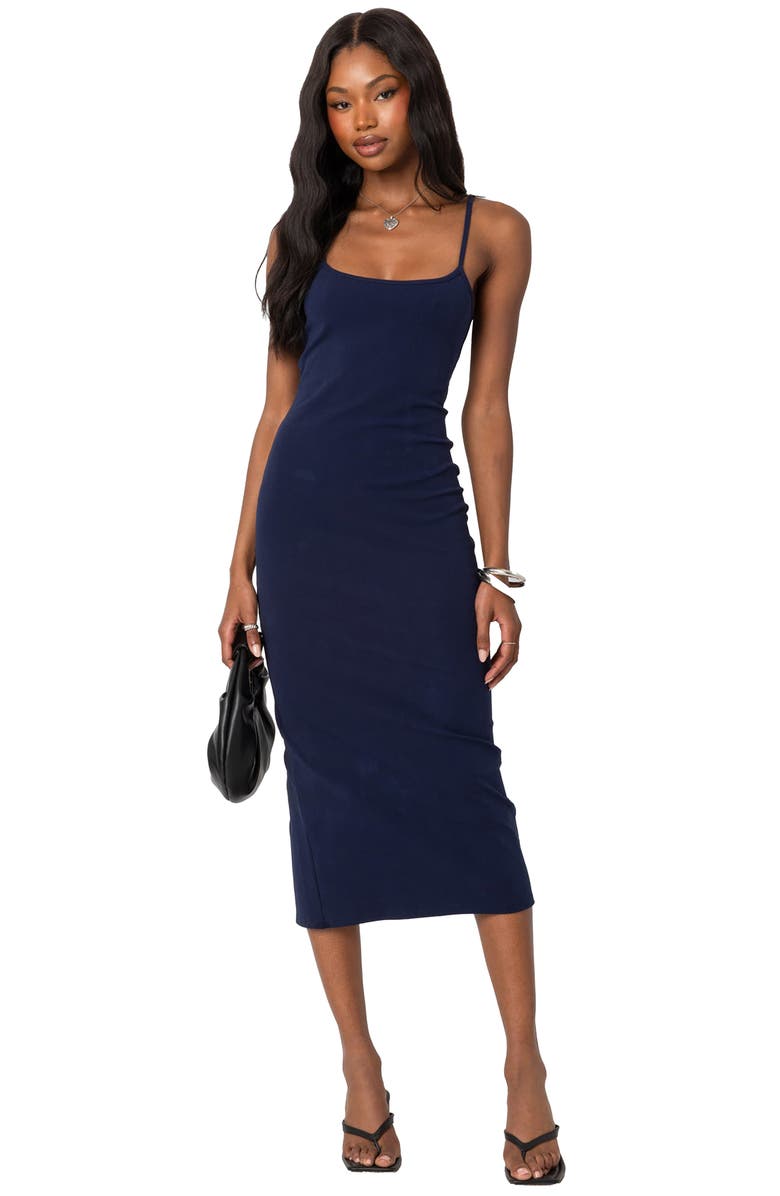EDIKTED Stretch Cotton Midi Slipdress, Alternate, color, Navy