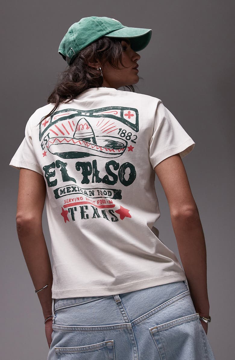 Topshop El Paso Texas Slim Fit Graphic T-Shirt, Alternate, color, Cream