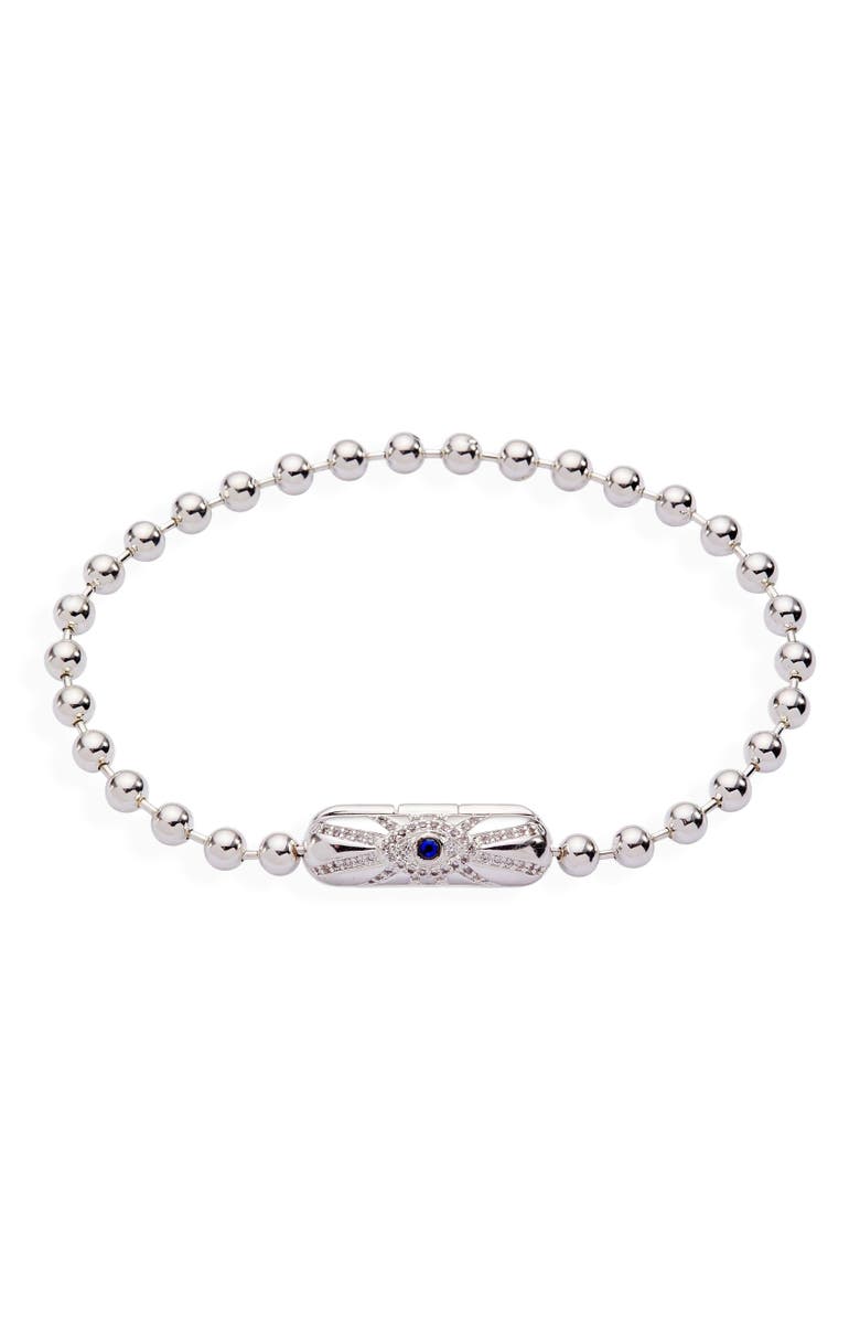 Alex and Ani Ball Chain Barrel Closure Bracelet with Evil Eye, Main, color, Silver