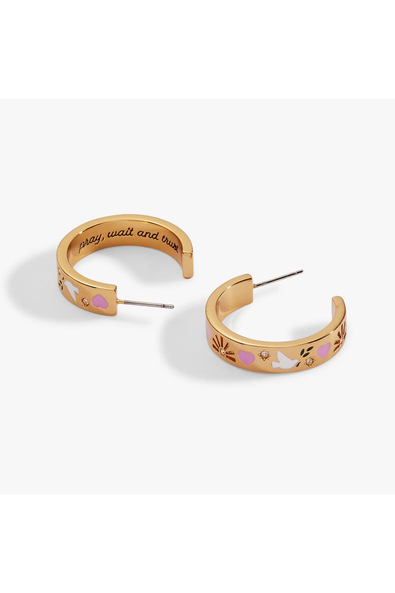 'Pray, Wait and Trust' Hoop Earrings, Alternate, color, Gold
