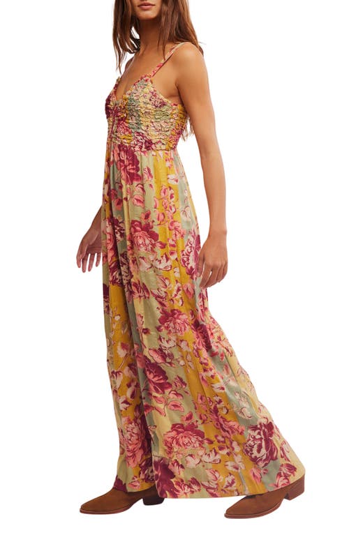 Free People Melrose Smocked Wide Leg Jumpsuit In Warm Combo