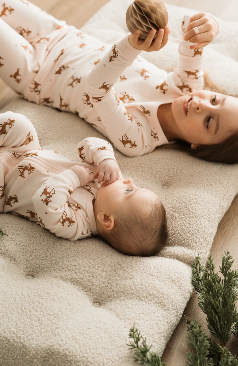 Petit Lem Kids' Reindeer Print Fitted Two-Piece Organic Cotton Pajamas, Alternate, color, Light Pink