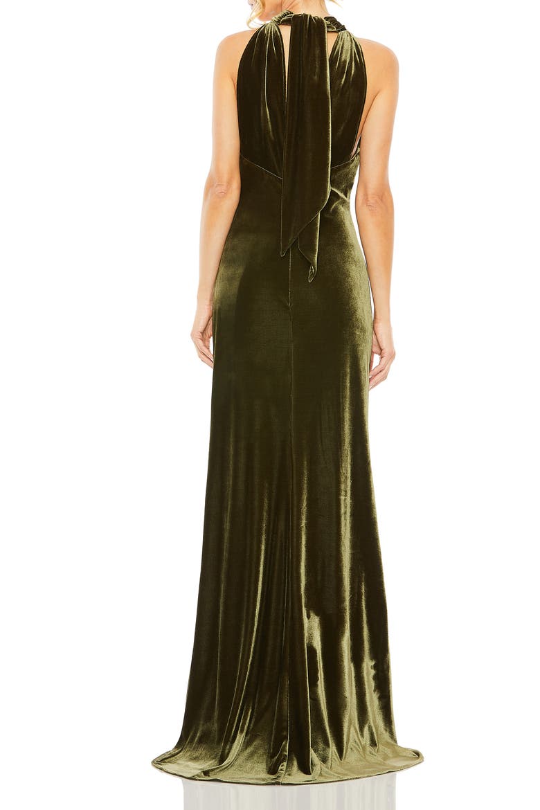 Velvet Halter Column Gown, Alternate, color, Olive