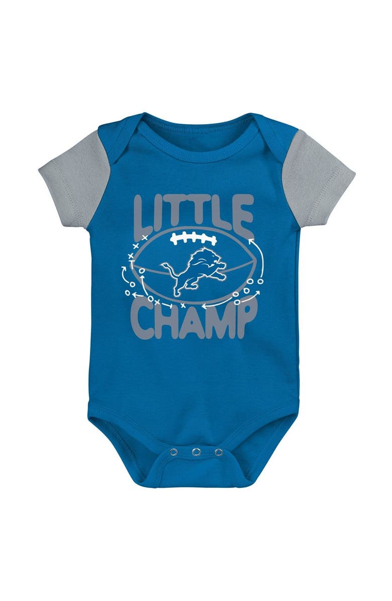 Outerstuff Newborn & Infant Blue/Silver Detroit Lions Little Champ Three-Piece Bodysuit Bib & Booties Set, Alternate, color, 