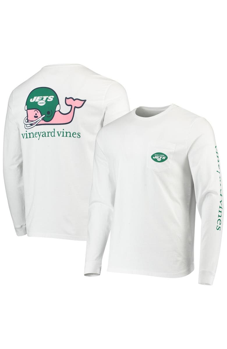vineyard vines Men's Vineyard Vines White New York Jets Whale Helmet Long Sleeve T-Shirt, Main, color, 