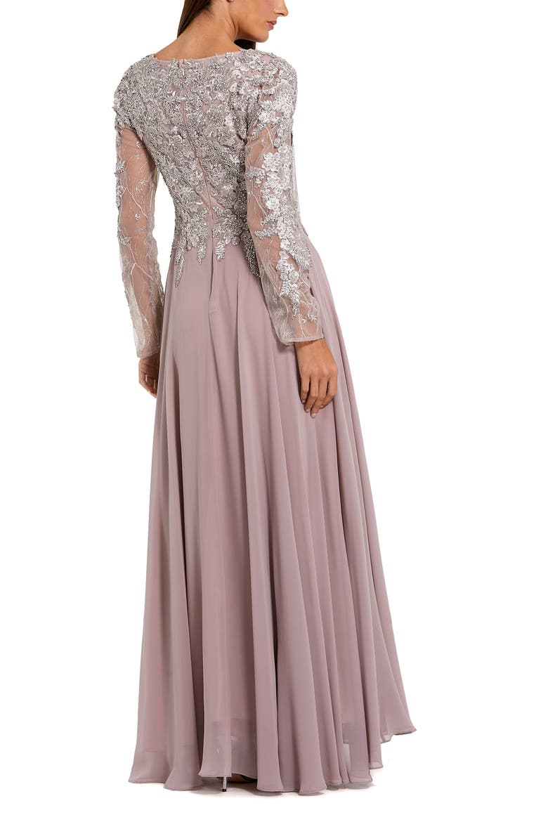 Women's Floral Embroidered Illusion V-neck A-line Gown, Alternate, color, Vintage Lilac