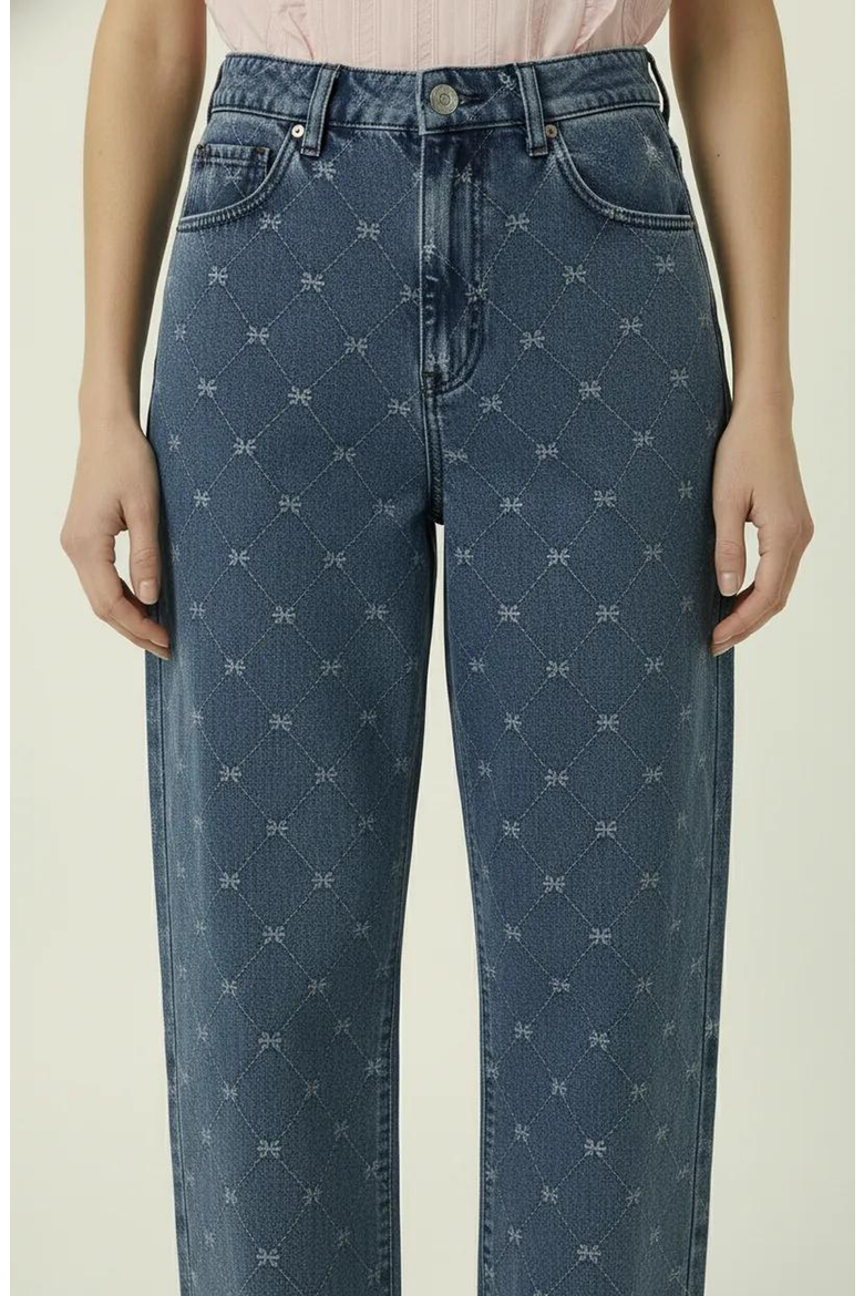 Embroidered Denim Barrel Leg Trousers, Alternate, color, Blue