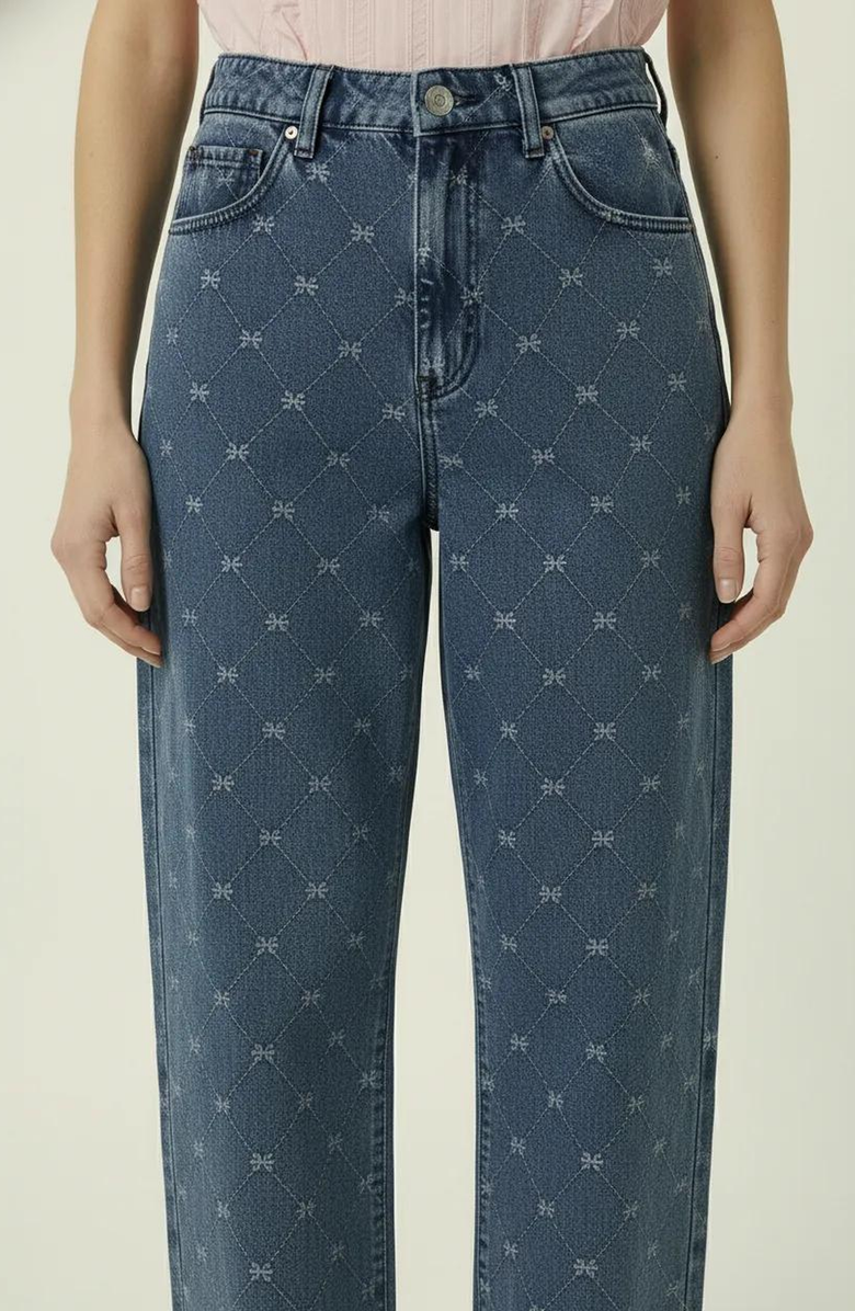 Modenaire Embroidered Denim Barrel Leg Trousers, Alternate, color, Blue