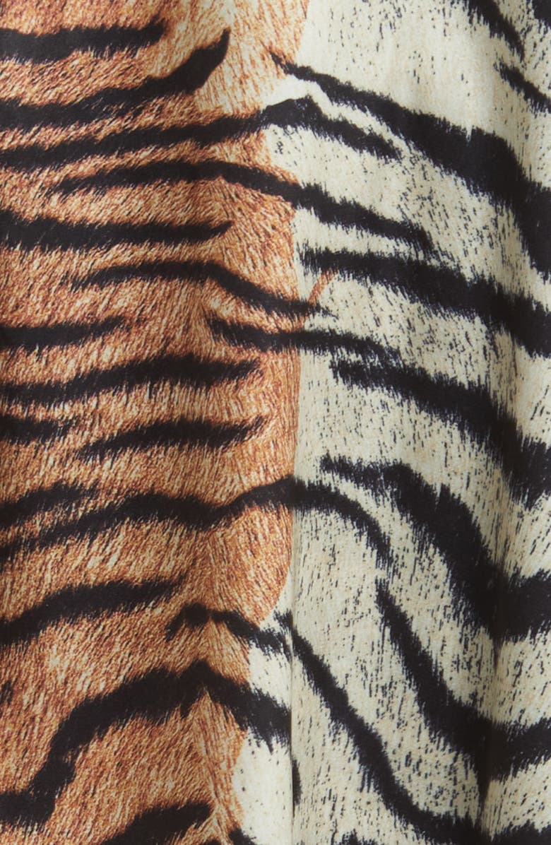 Dressed in Lala Tiger Stripes Oversize Button-Up Satin Shirt & High Waist Crop Pants, Alternate, color,